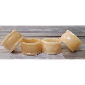 Set of 4 Alabaster Marble Creamy Yellow Napkin Rings - Tablescape Holidays